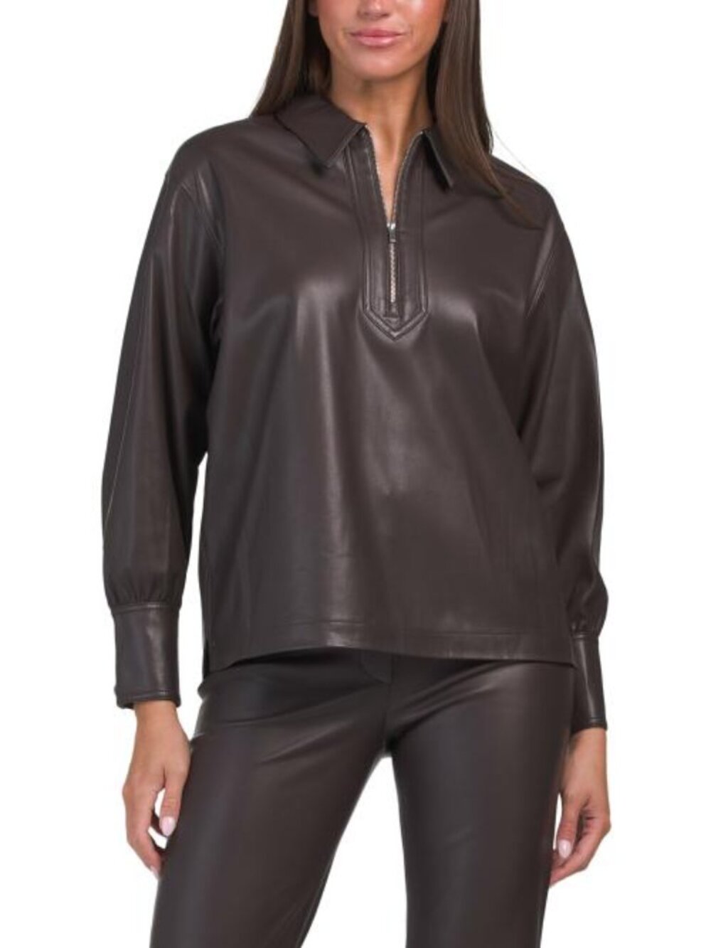 REBECCA TAYLOR Faux Leather Pull Over Top